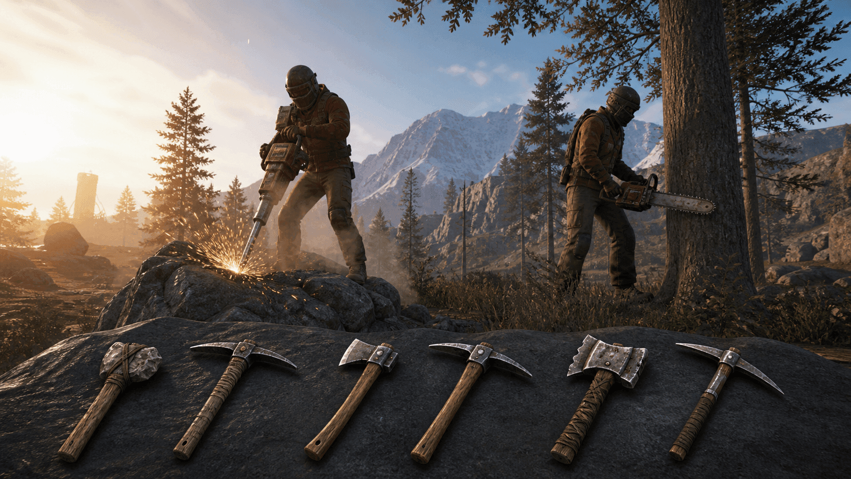 Rust tools: hatchets, pickaxes, and fast farming