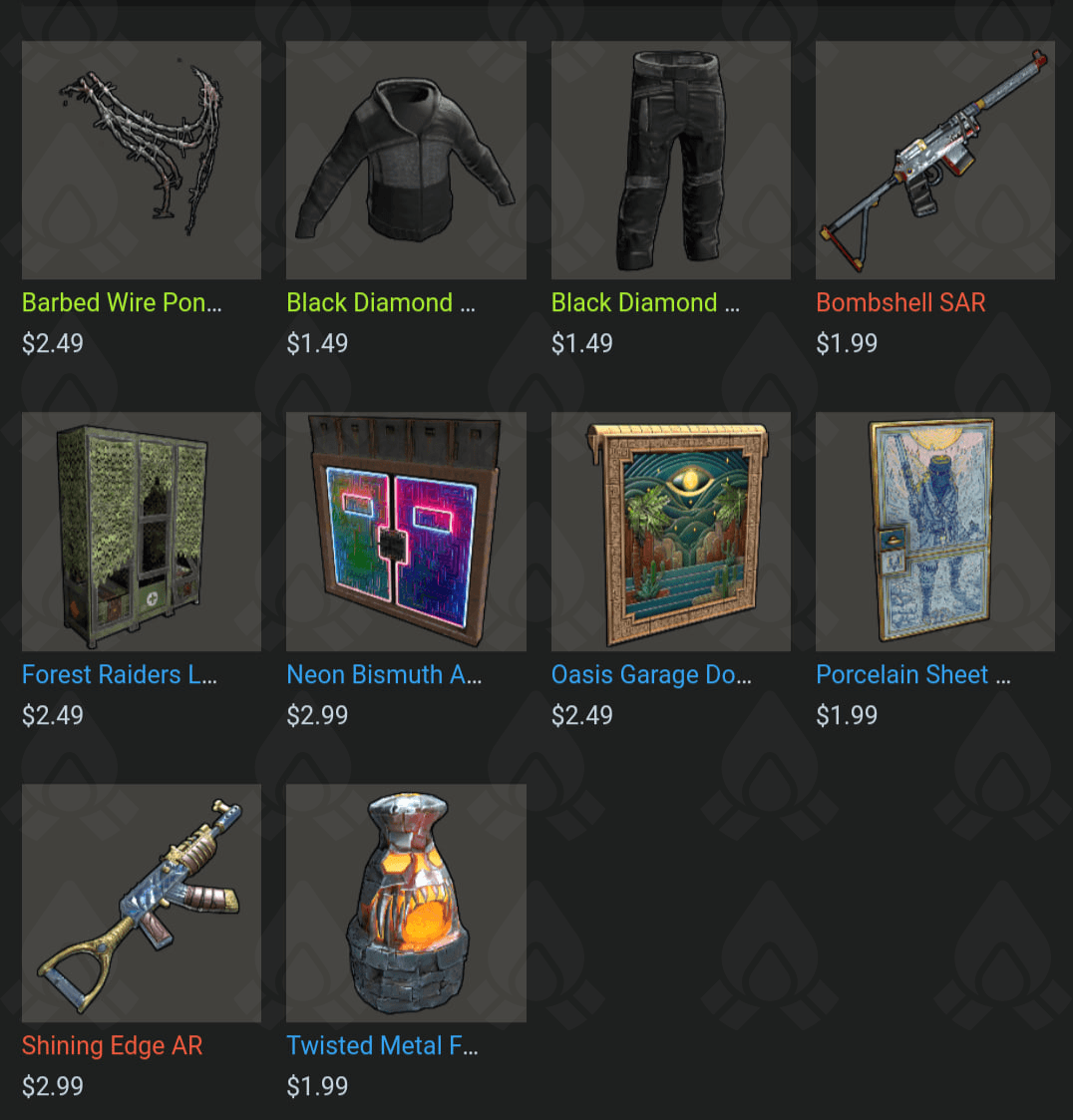 New batch of skins in the game Rust