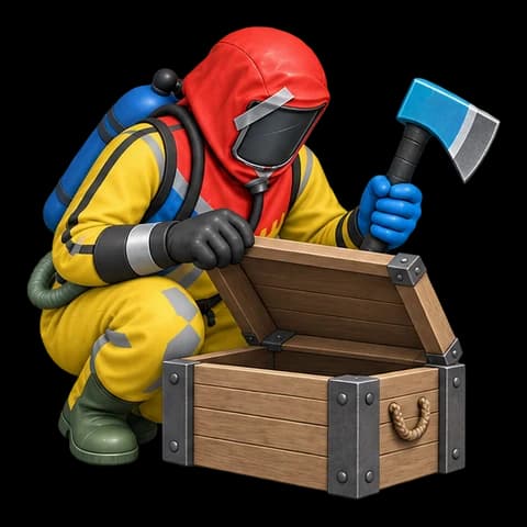Hazmat opens a crate with a game skin for the hatchet.
