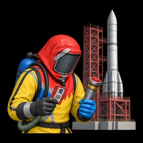 Hazmat suit with red keycard and fuse at the rocket launch site