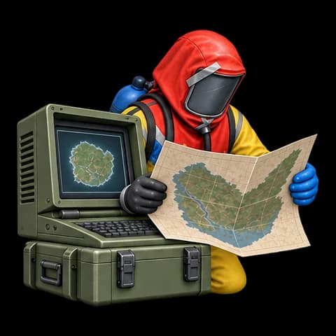 Hazmat is comparing the island map with the computer terminal.