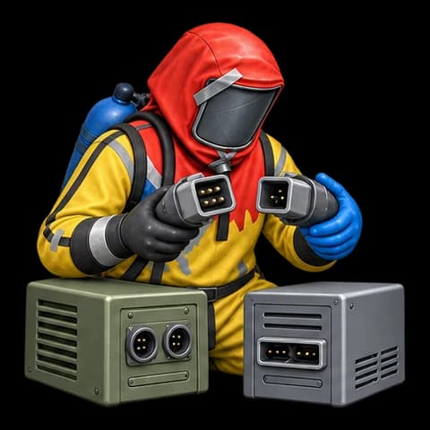 Hazmat is comparing the connectors of two computer modules